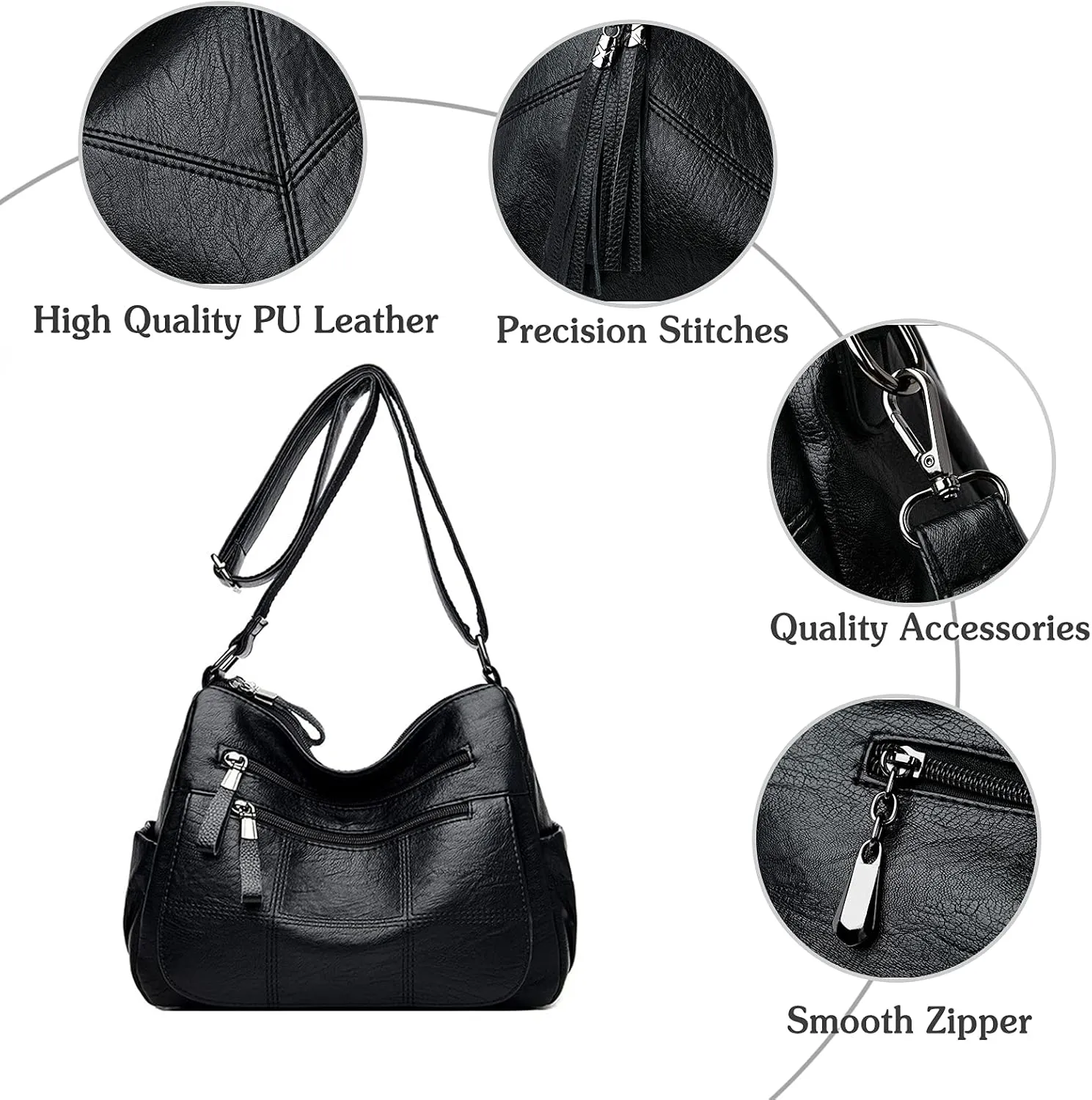 PORRASSO Vintage Crossbody Bag Ladies Shoulder Bag Multi-pocket Handbag Soft Women PU Leather Messenger Bag Work Travel Daily Use Satchel Purple