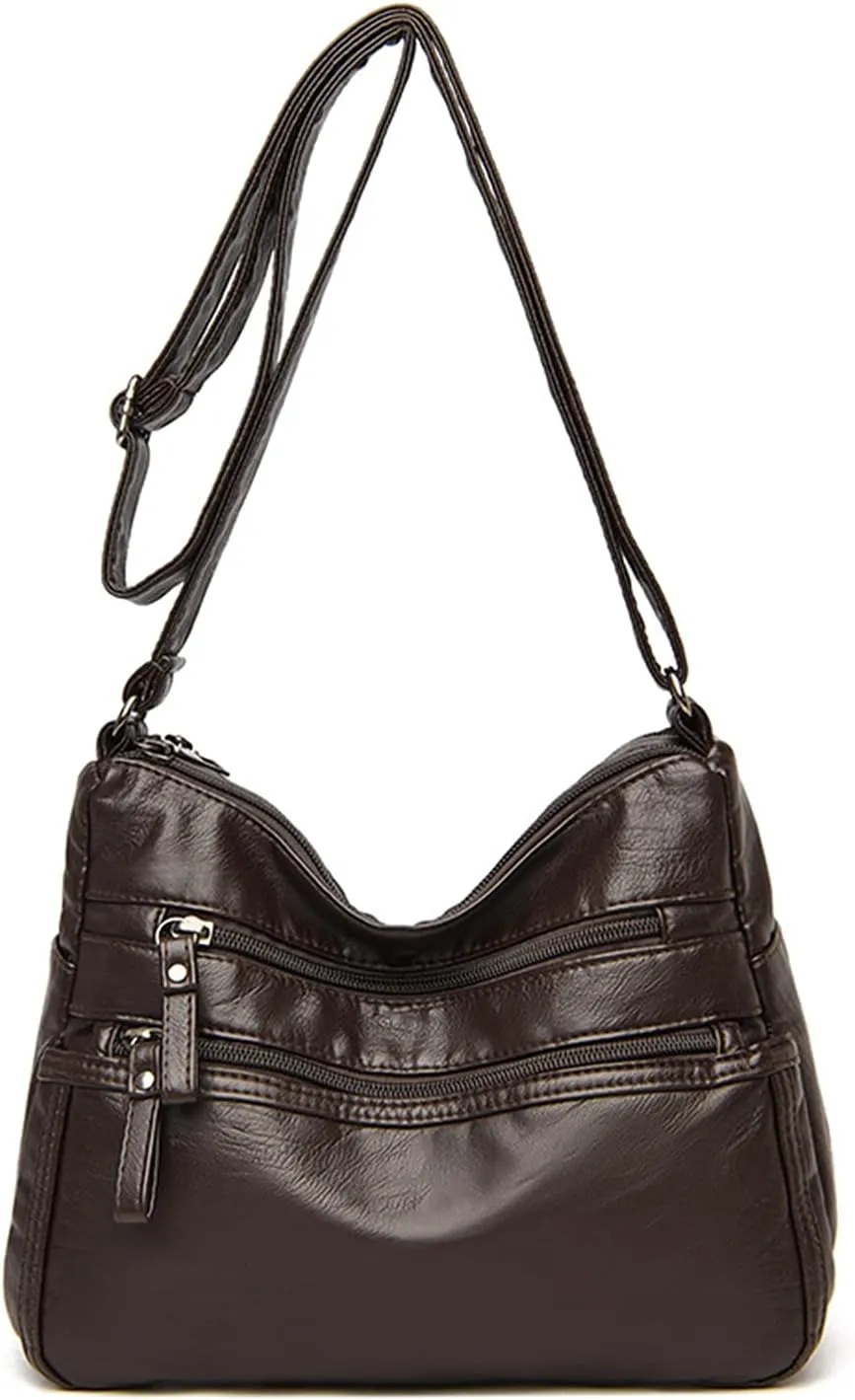 PORRASSO Women Crossbody Bag Multi-pocket Shoulder Bag Leather Waterproof