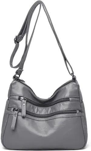PORRASSO Women Crossbody Bag Multi-pocket Shoulder Bag Leather Waterproof