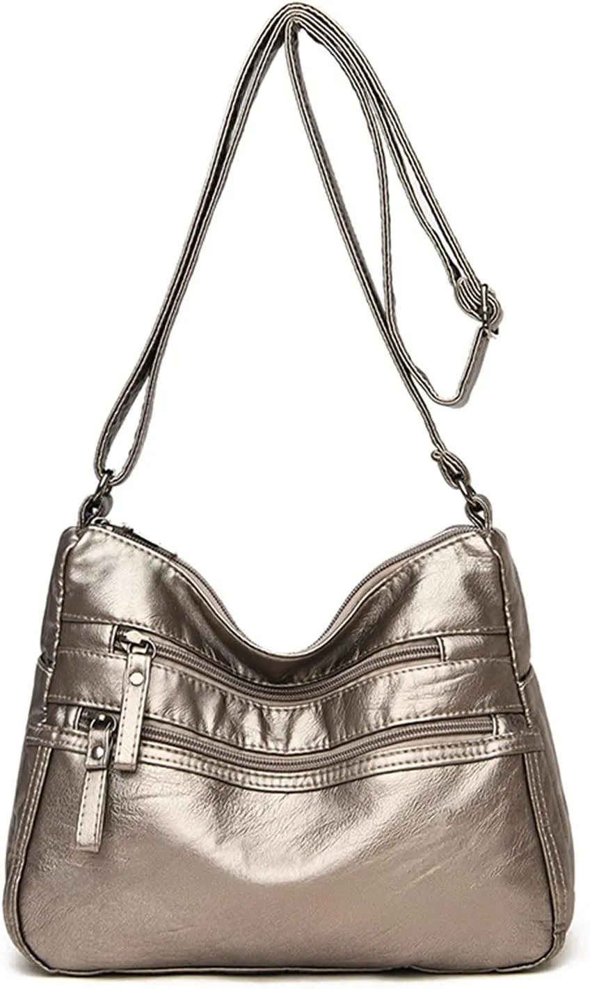 PORRASSO Women Crossbody Bag Multi-pocket Shoulder Bag Leather Waterproof