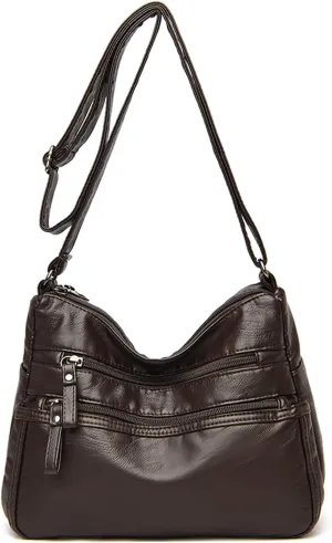 PORRASSO Women Crossbody Bag Multi-pocket Shoulder Bag Leather Waterproof