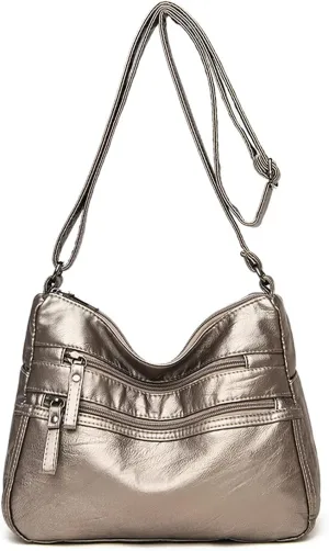 PORRASSO Women Crossbody Bag Multi-pocket Shoulder Bag Leather Waterproof