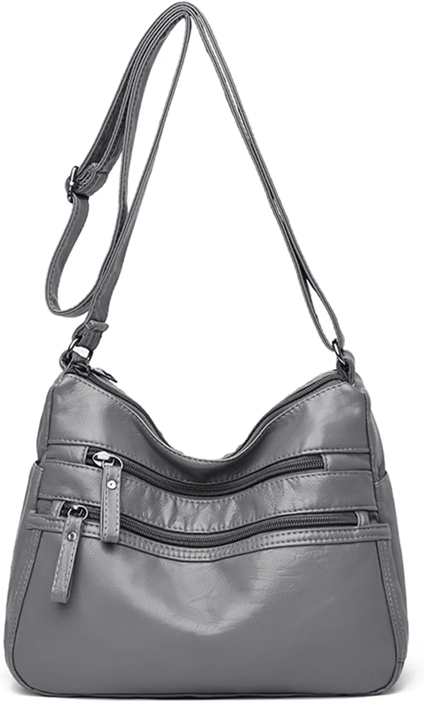 PORRASSO Women Crossbody Bag Multi-pocket Shoulder Bag Leather Waterproof