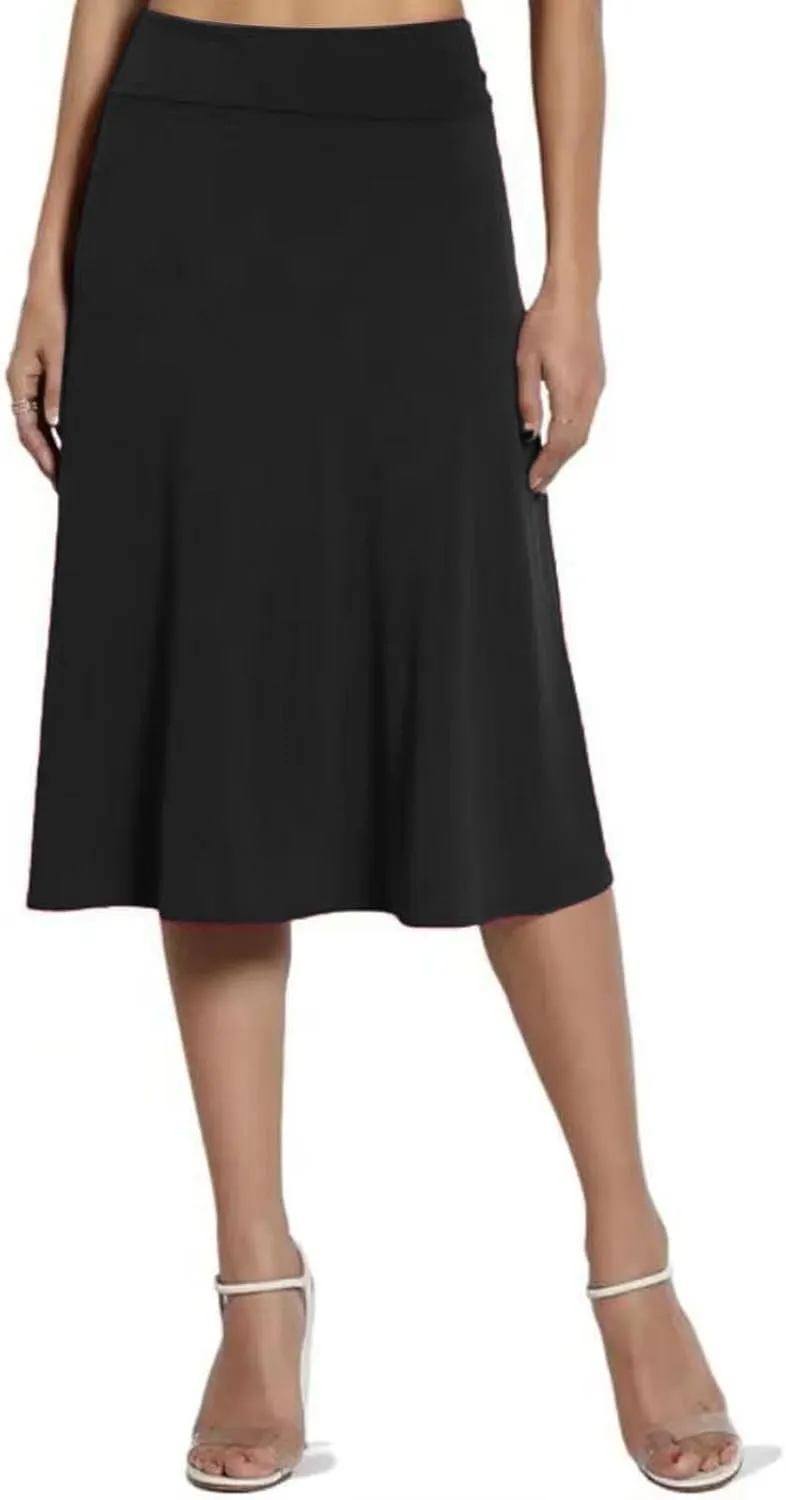 Pullover Skirts for Women High Waisted Casual Midi Length Elastic Waist Skirt with Minimalist Lightweight Fabric