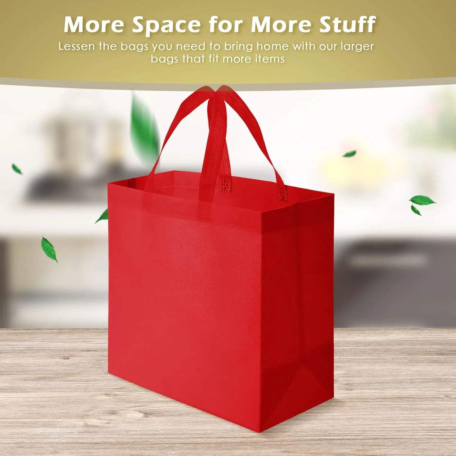 Reginary Reusable Totes Bags - 100 Pcs Non Woven Grocery Handle Bags for Shop Events & Retail Store(Red)