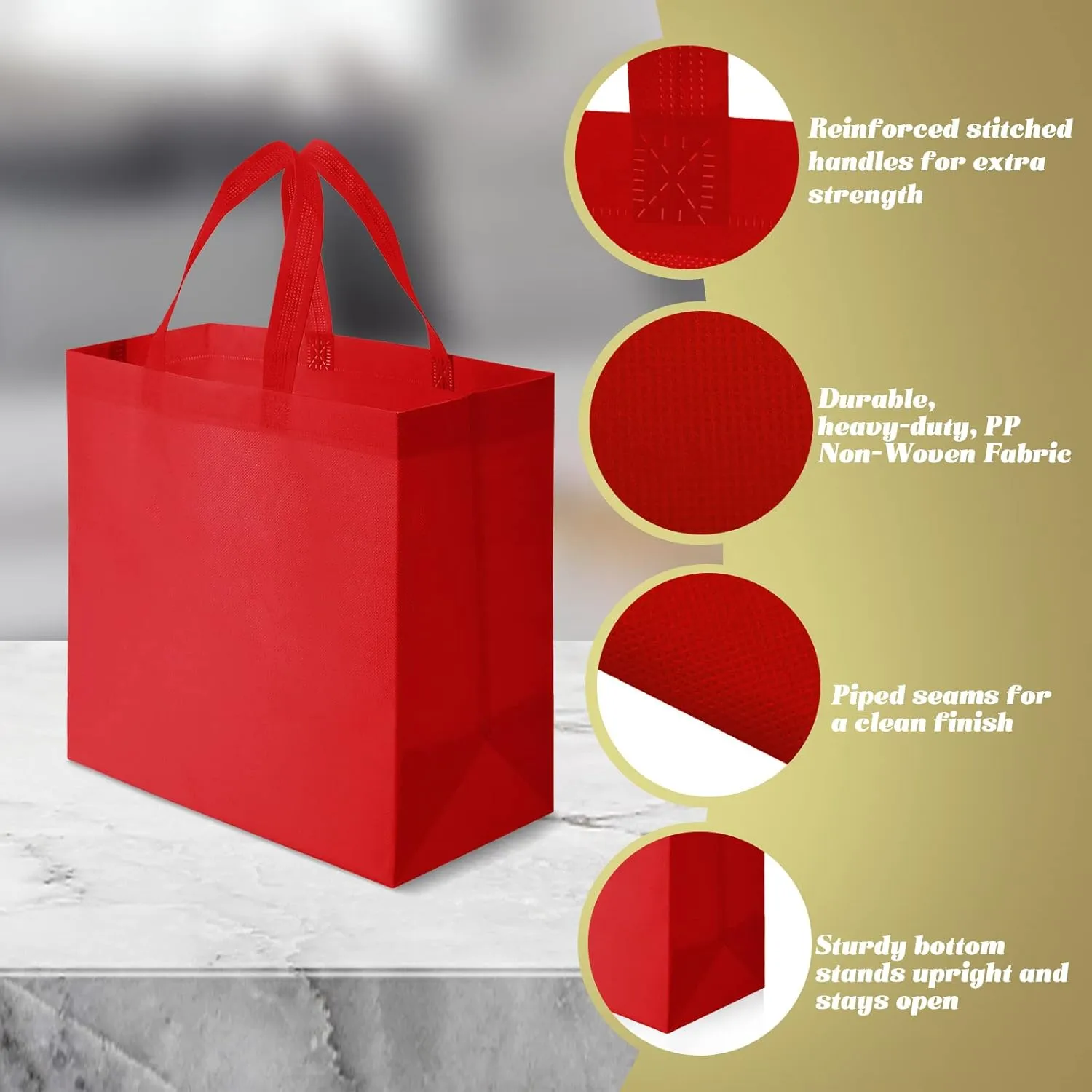 Reginary Reusable Totes Bags - 100 Pcs Non Woven Grocery Handle Bags for Shop Events & Retail Store(Red)