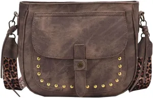 Riveted Crossbody Bag for Women Retro Shoulder Casual Hobo Messenger Bag Satchel Purse Leopard Strap Totes