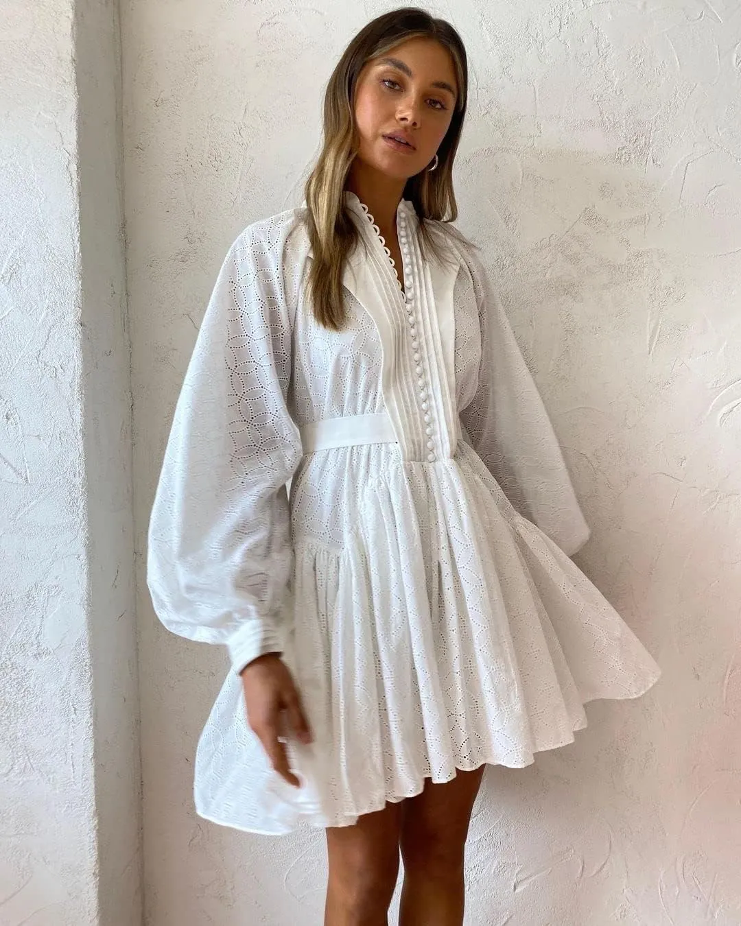 Ruffle Sleeve Tunic Midi Dress Flowy Shift Sundress Sweet Babydoll Button Down Swing Skirt
