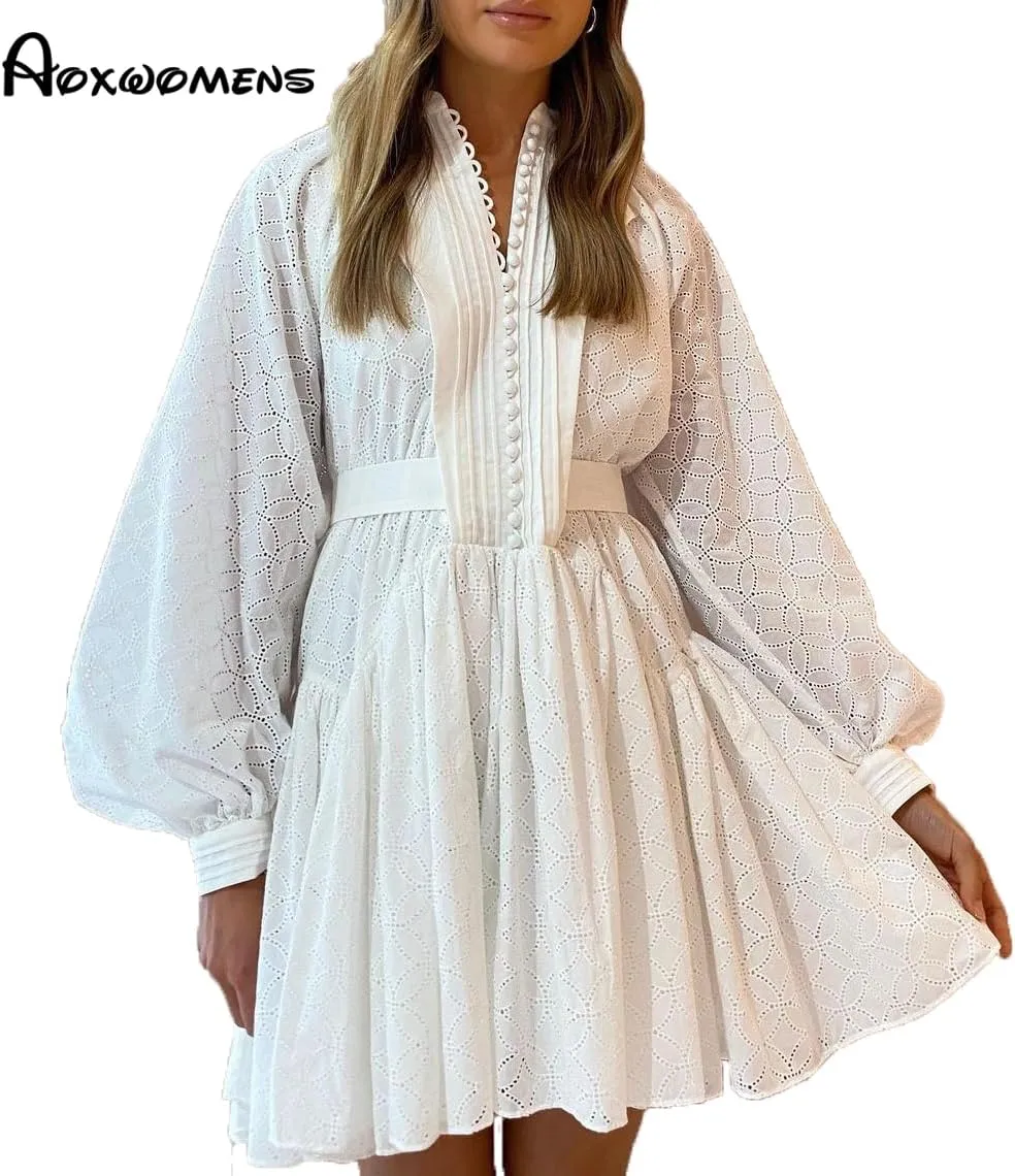 Ruffle Sleeve Tunic Midi Dress Flowy Shift Sundress Sweet Babydoll Button Down Swing Skirt