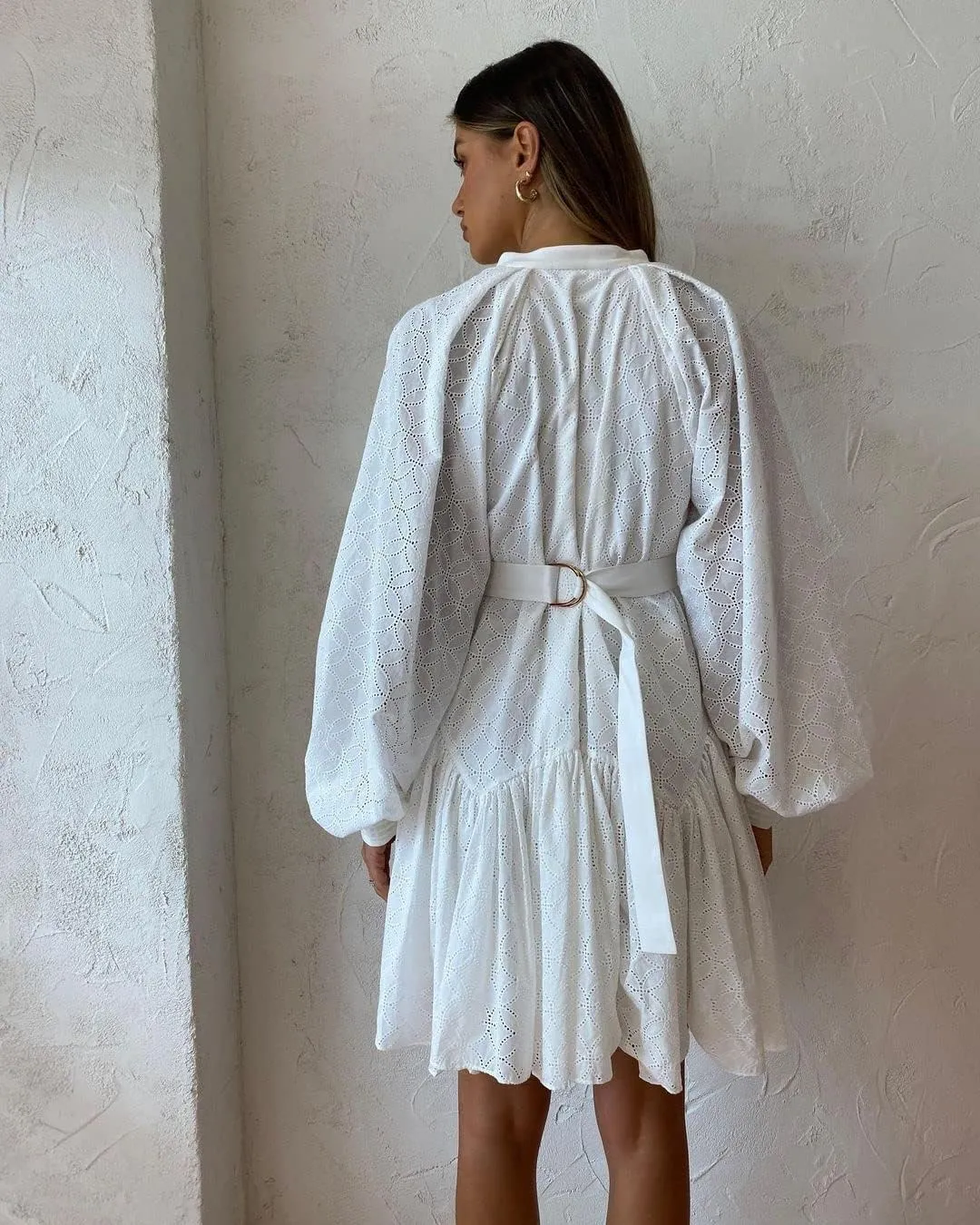 Ruffle Sleeve Tunic Midi Dress Flowy Shift Sundress Sweet Babydoll Button Down Swing Skirt