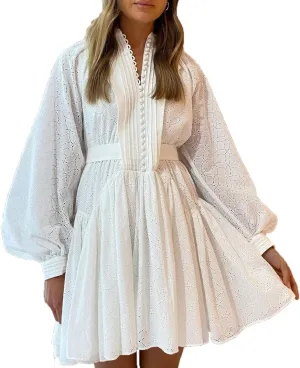 Ruffle Sleeve Tunic Midi Dress Flowy Shift Sundress Sweet Babydoll Button Down Swing Skirt