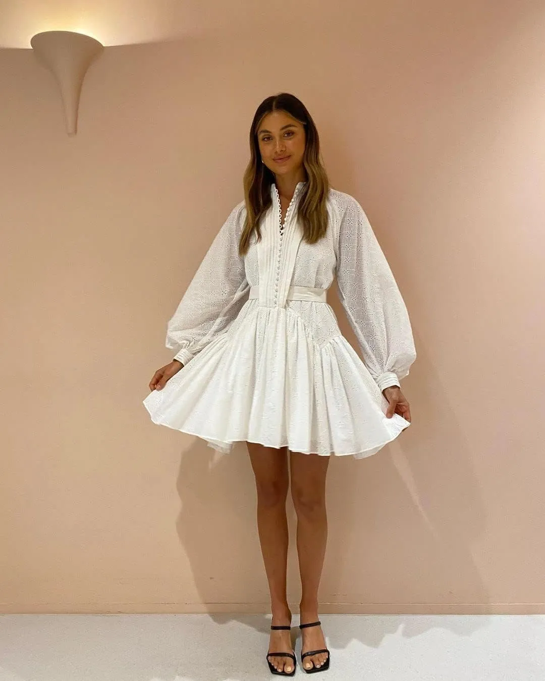 Ruffle Sleeve Tunic Midi Dress Flowy Shift Sundress Sweet Babydoll Button Down Swing Skirt