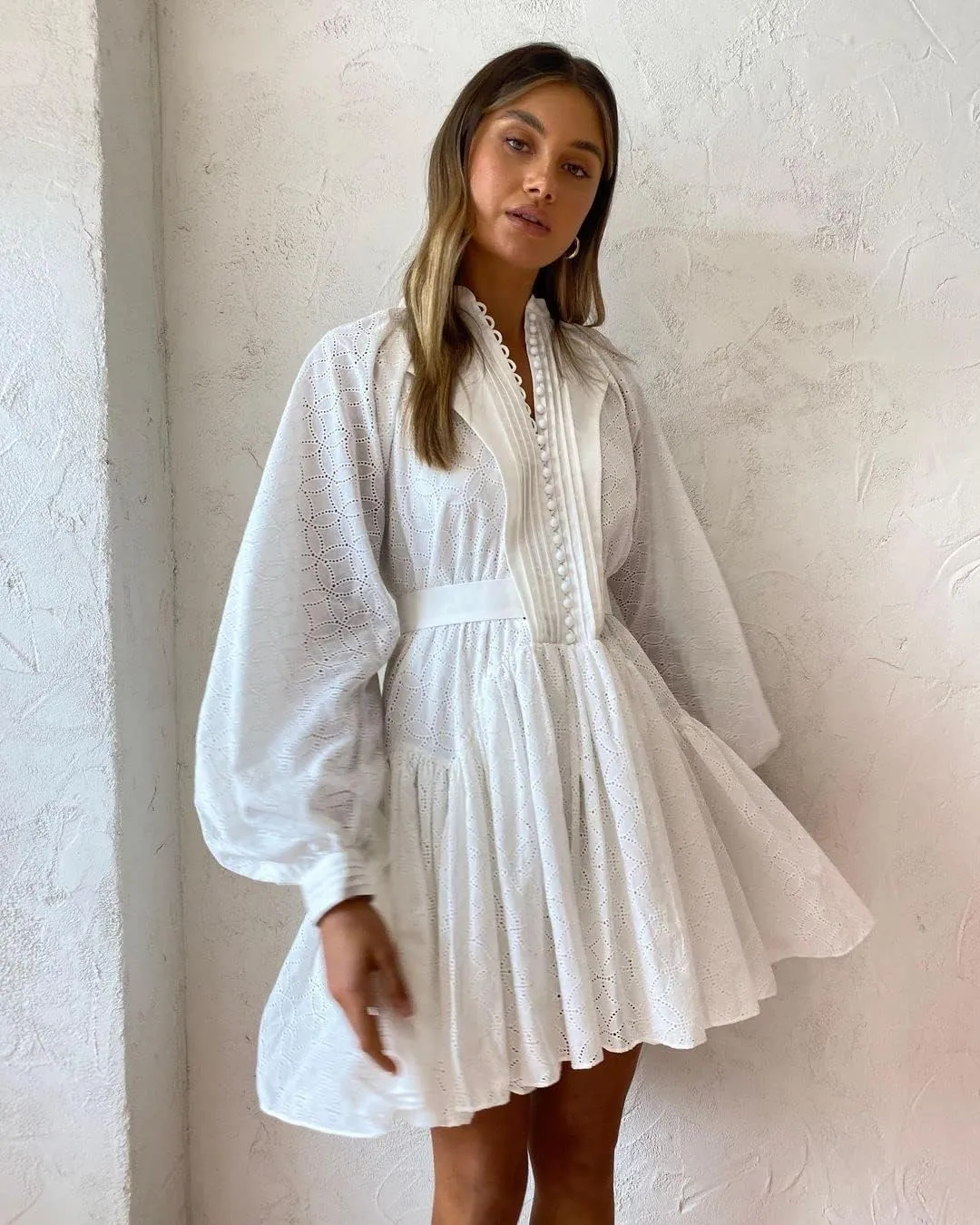 Ruffle Sleeve Tunic Midi Dress Flowy Shift Sundress Sweet Babydoll Button Down Swing Skirt