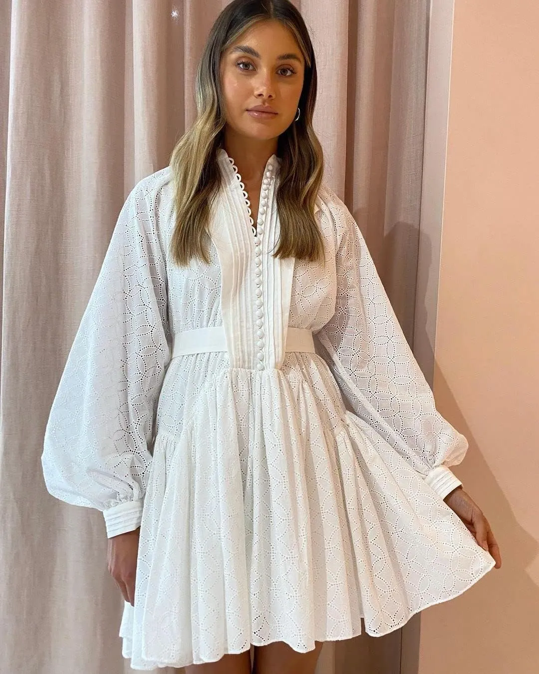 Ruffle Sleeve Tunic Midi Dress Flowy Shift Sundress Sweet Babydoll Button Down Swing Skirt