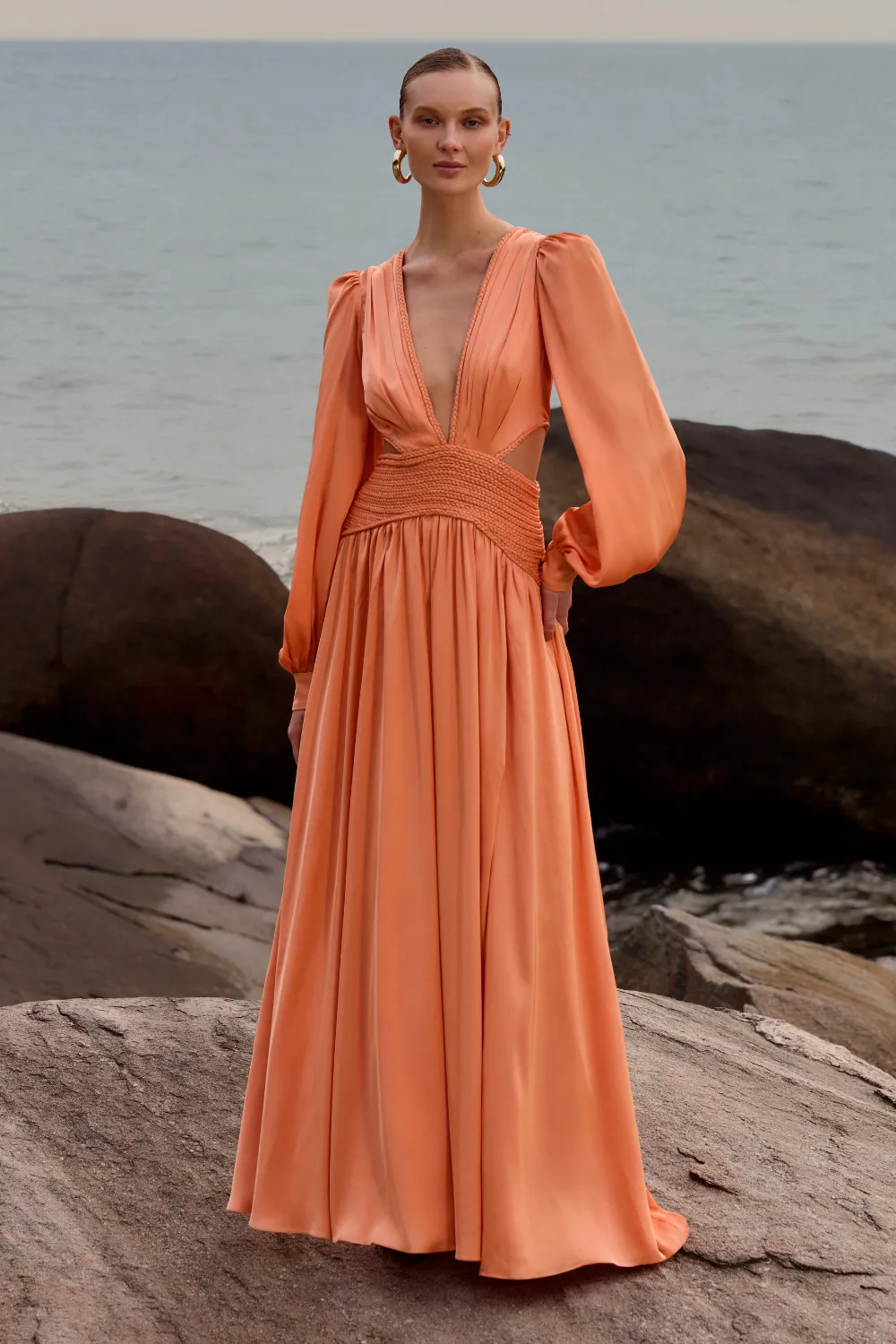 SATIN SUNSET LONG SLEEVE GOWN