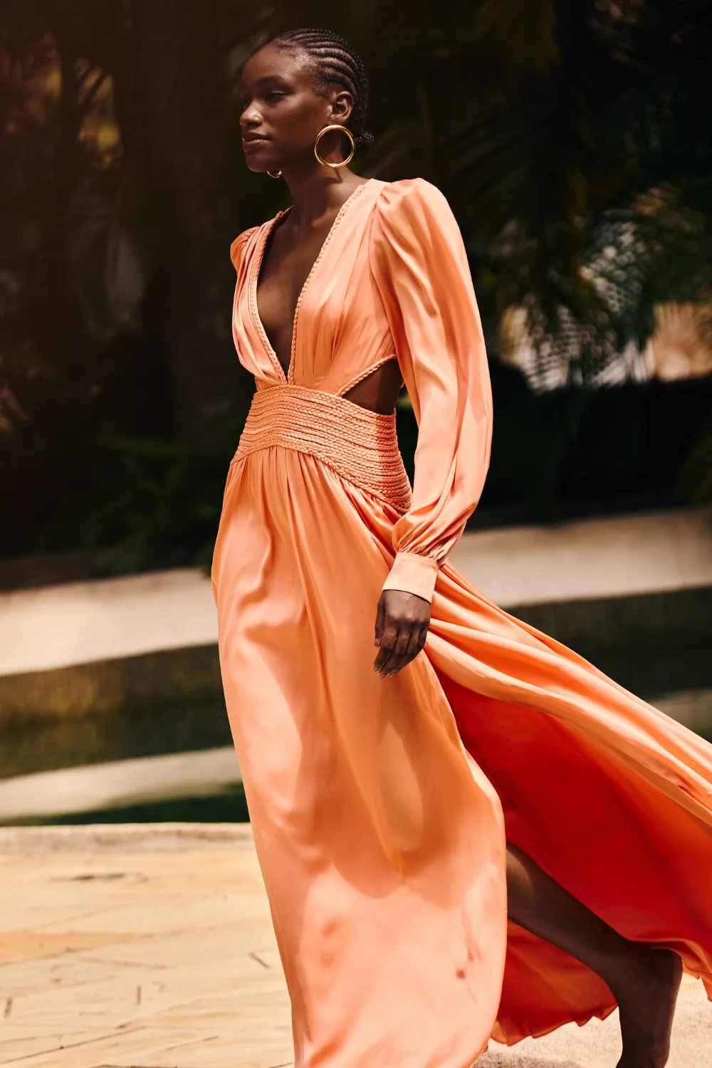 SATIN SUNSET LONG SLEEVE GOWN