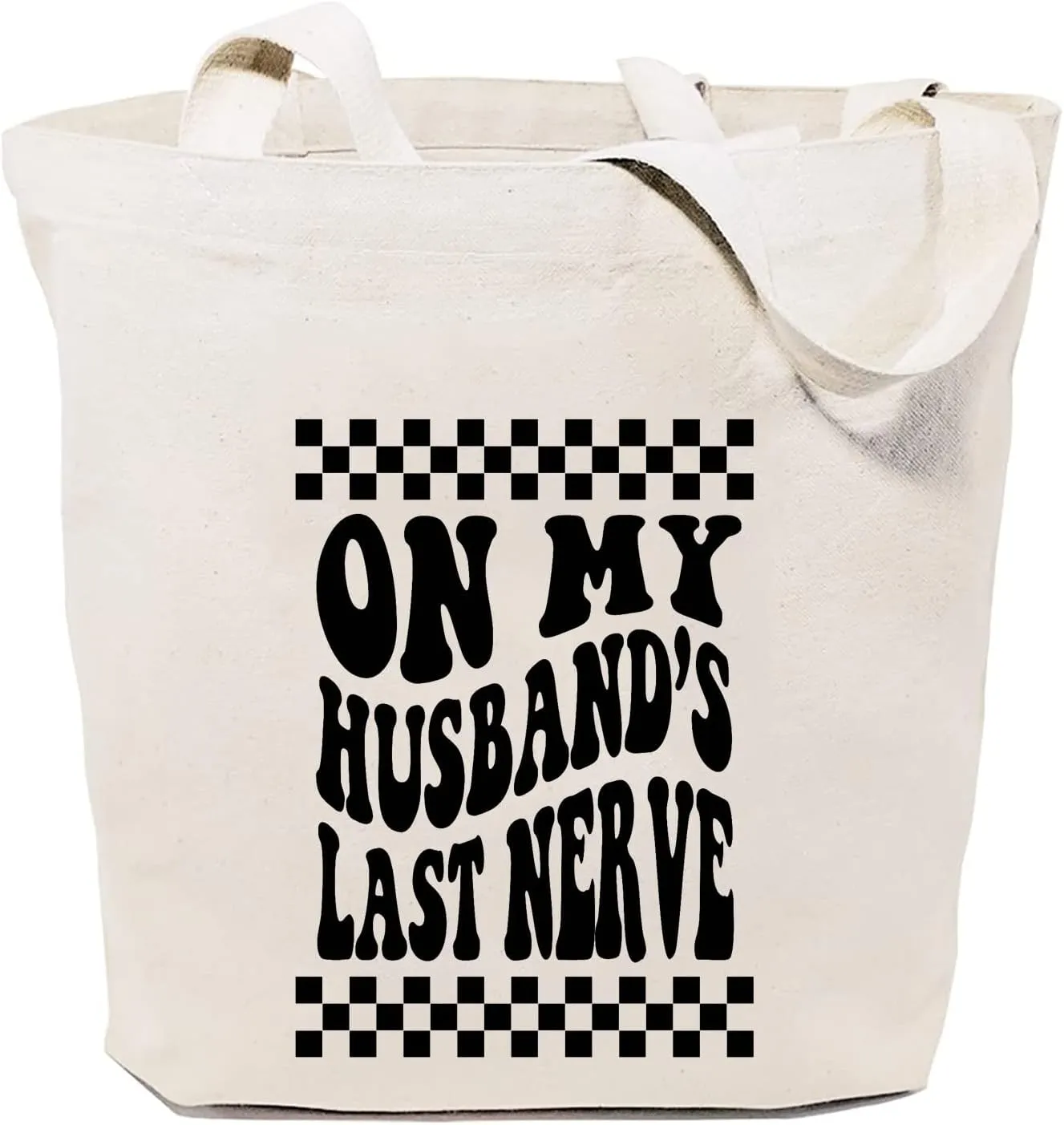 SAUIVD Women's On My Husband's Last Nerve Canvas Tote Bag Friendly Shoulder Funny Saying Graphic Resuable Shopping Bag