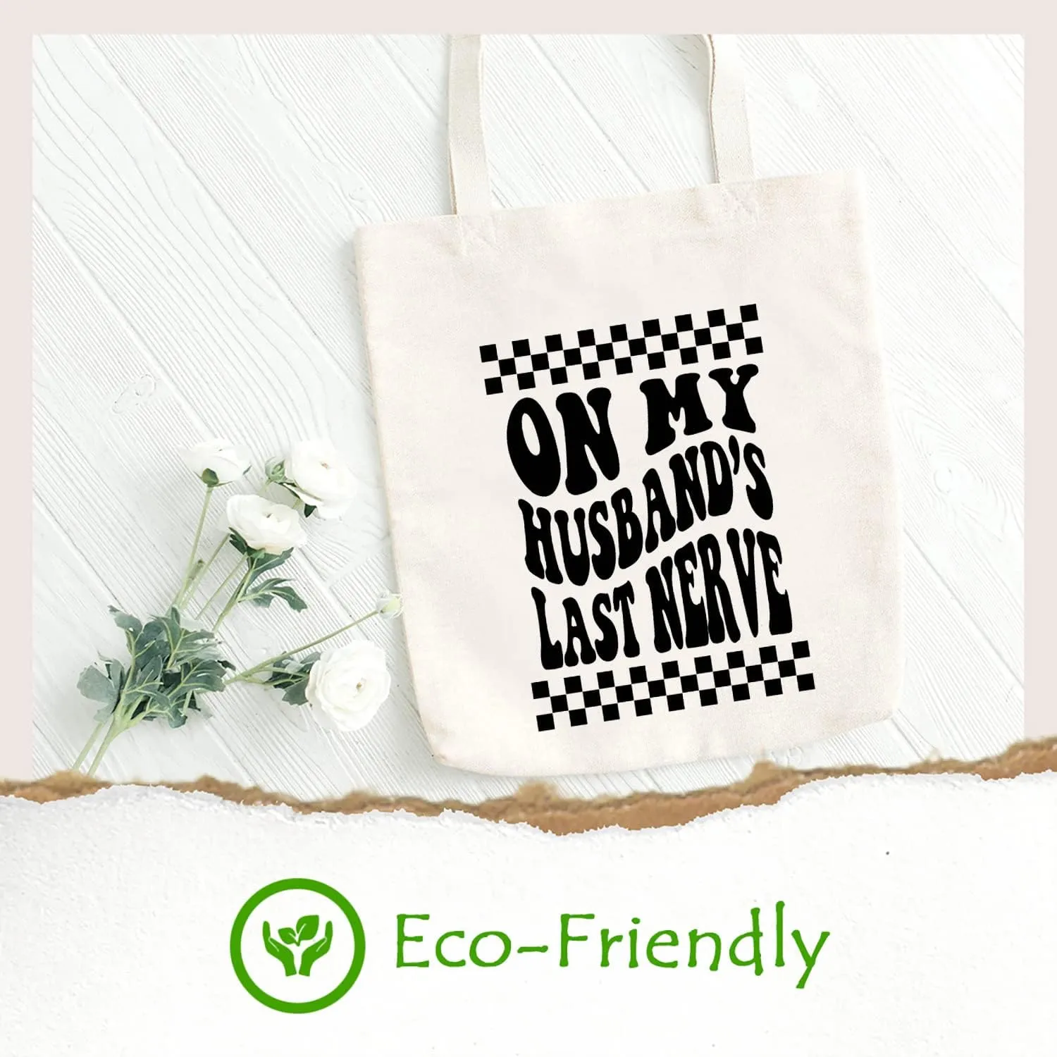 SAUIVD Women's On My Husband's Last Nerve Canvas Tote Bag Friendly Shoulder Funny Saying Graphic Resuable Shopping Bag