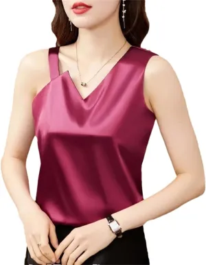 Sexy Casual Pleated Tank Tops Women Fashion Sleeveless Loose Satin Camisole Vest Female Basic Tops Vintage Clothing