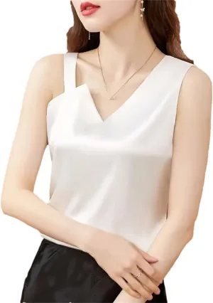 Sexy Casual Pleated Tank Tops Women Fashion Sleeveless Loose Satin Camisole Vest Female Basic Tops Vintage Clothing