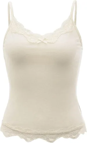 SHENHE Women's Y2K Lace Tank Tops Summer Coquette Bow Sleeveless Spaghetti Strap Lounge Cute Cami Crop Tops