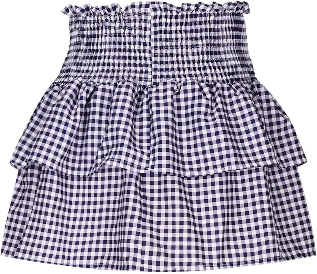 Short Skirts for Women Plaid Mini Skirts Flowy High Waisted Skirts Lace Sexy Skirts Trendy Elastic Tiered Skirt