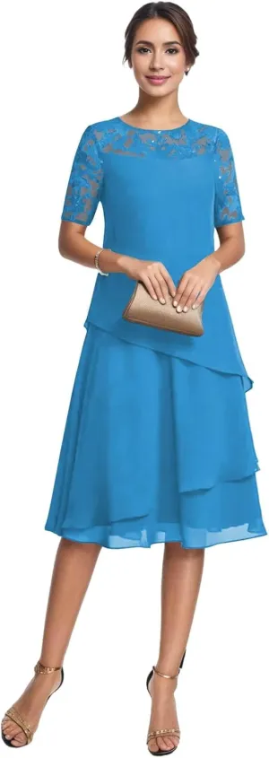 Short Sleeve Mother of The Bride Dresses for Women Knee Length Mother of Groom Dress Aline Formal Evening Gowns