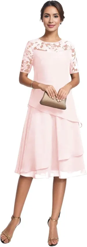 Short Sleeve Mother of The Bride Dresses for Women Knee Length Mother of Groom Dress Aline Formal Evening Gowns