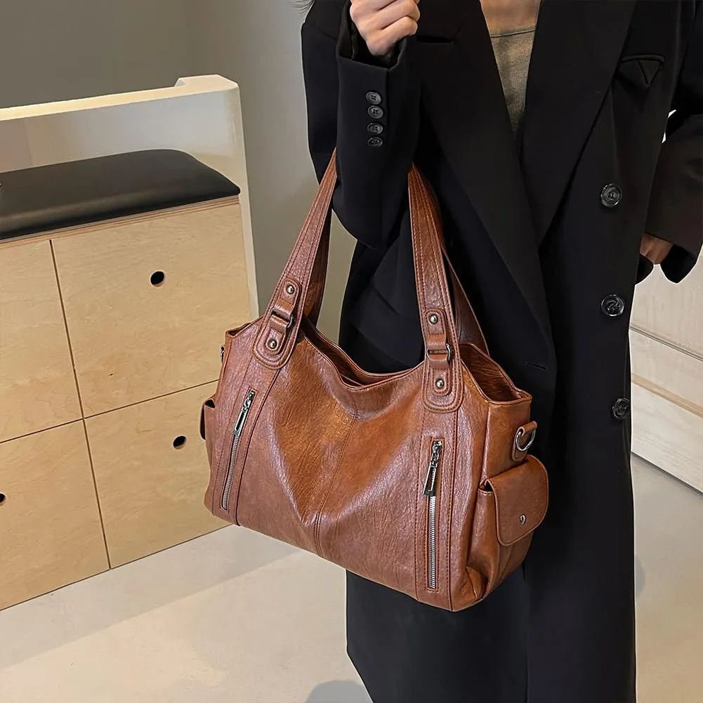 Shoulder Bags Vegan PU Leather Concealed Carry Purse for Women Crossbody Bag Multi Pockets Hobo Handbags