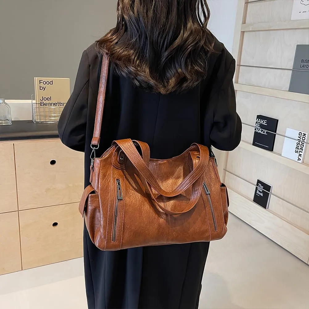 Shoulder Bags Vegan PU Leather Concealed Carry Purse for Women Crossbody Bag Multi Pockets Hobo Handbags