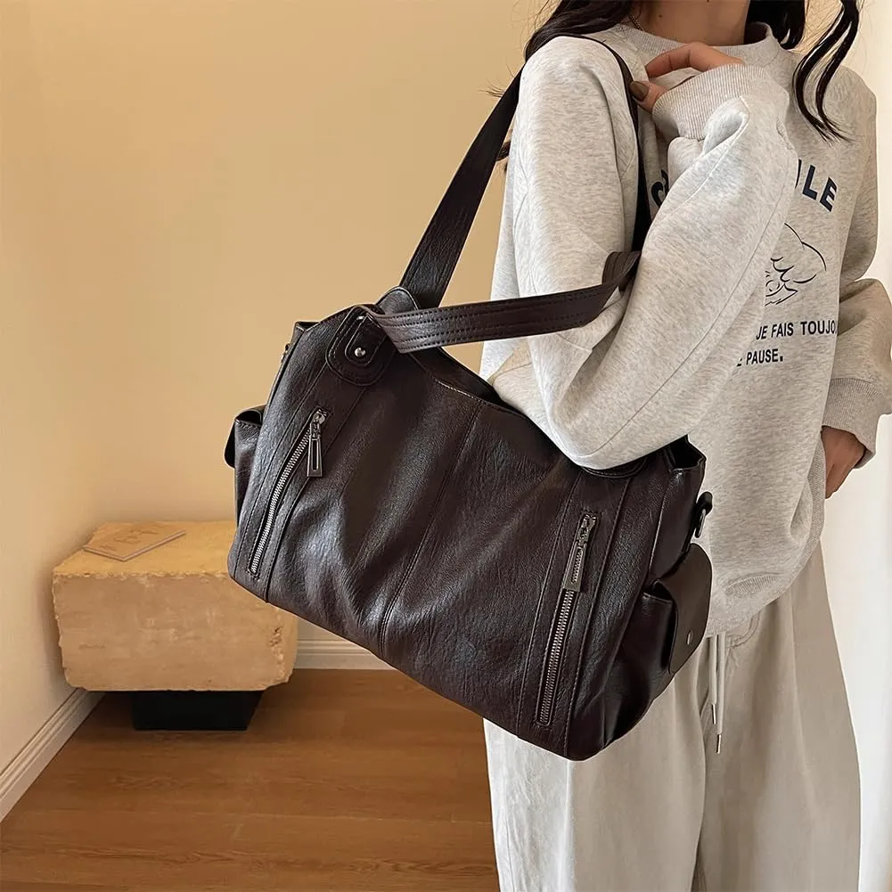 Shoulder Bags Vegan PU Leather Concealed Carry Purse for Women Crossbody Bag Multi Pockets Hobo Handbags