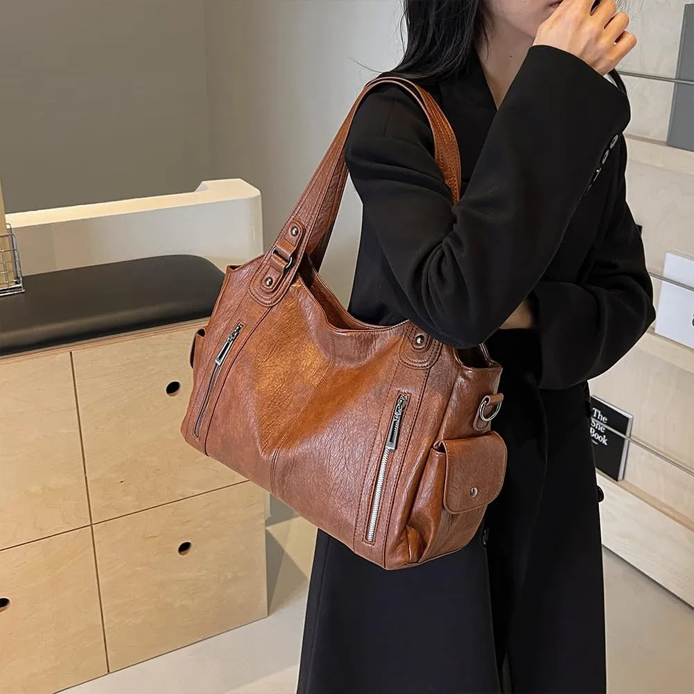 Shoulder Bags Vegan PU Leather Concealed Carry Purse for Women Crossbody Bag Multi Pockets Hobo Handbags