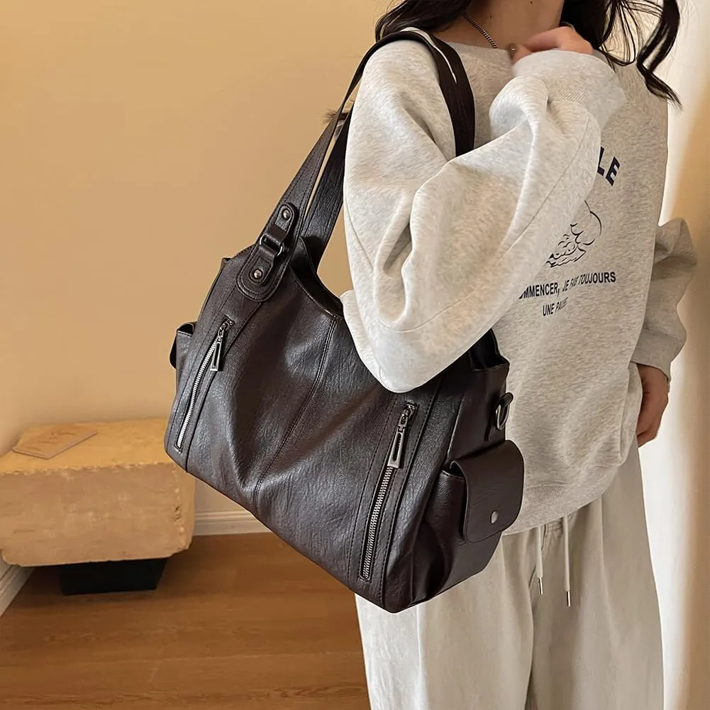Shoulder Bags Vegan PU Leather Concealed Carry Purse for Women Crossbody Bag Multi Pockets Hobo Handbags