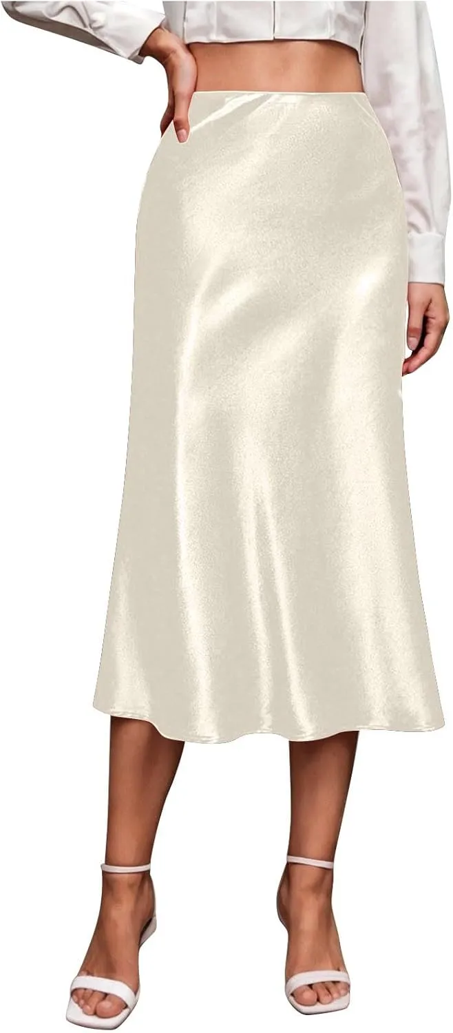 Silk Skirts for Women Satin High Waisted Midi Skirt Elegant A Line Skirt Business Casual Cocktail Party Dress 2025