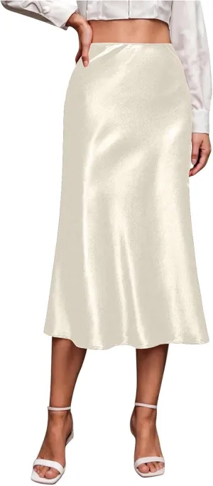 Silk Skirts for Women Satin High Waisted Midi Skirt Elegant A Line Skirt Business Casual Cocktail Party Dress 2025