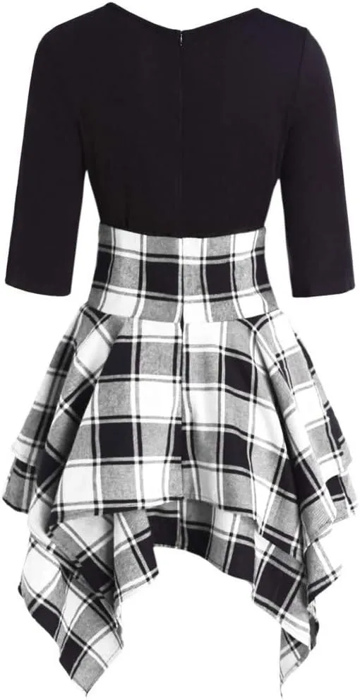 Skater Dresses for Women,Summer Casual Lace-up Gingham Tank Dress High Waist Pleated Dress for School Girl