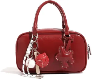 Small Top Handle Satchels for Women Retro Leather Crossbody Bags Trendy Ladies Handbag Bowler Bags Cute Square Purse