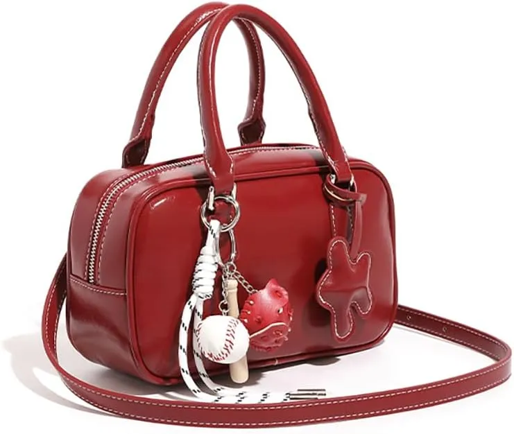 Small Top Handle Satchels for Women Retro Leather Crossbody Bags Trendy Ladies Handbag Bowler Bags Cute Square Purse