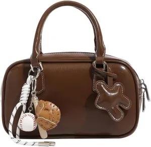 Small Top Handle Satchels for Women Retro Leather Crossbody Bags Trendy Ladies Handbag Bowler Bags Cute Square Purse