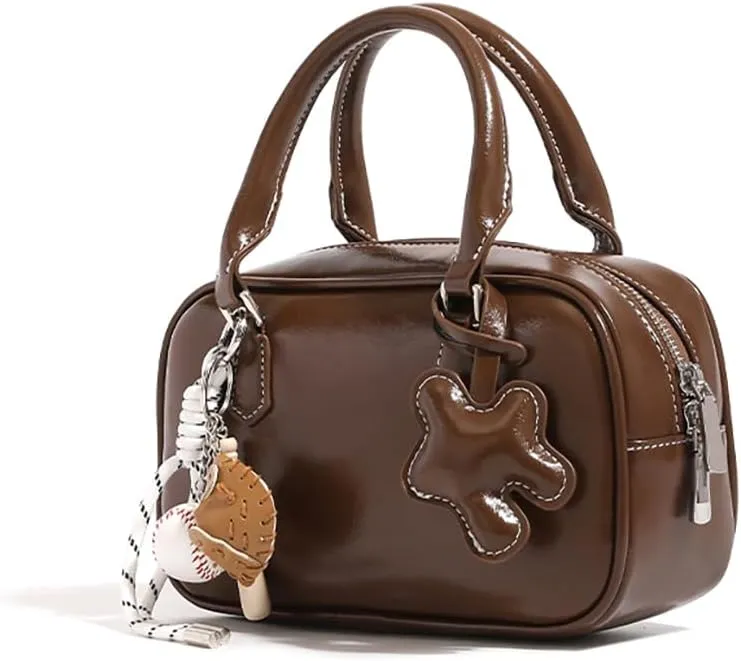 Small Top Handle Satchels for Women Retro Leather Crossbody Bags Trendy Ladies Handbag Bowler Bags Cute Square Purse