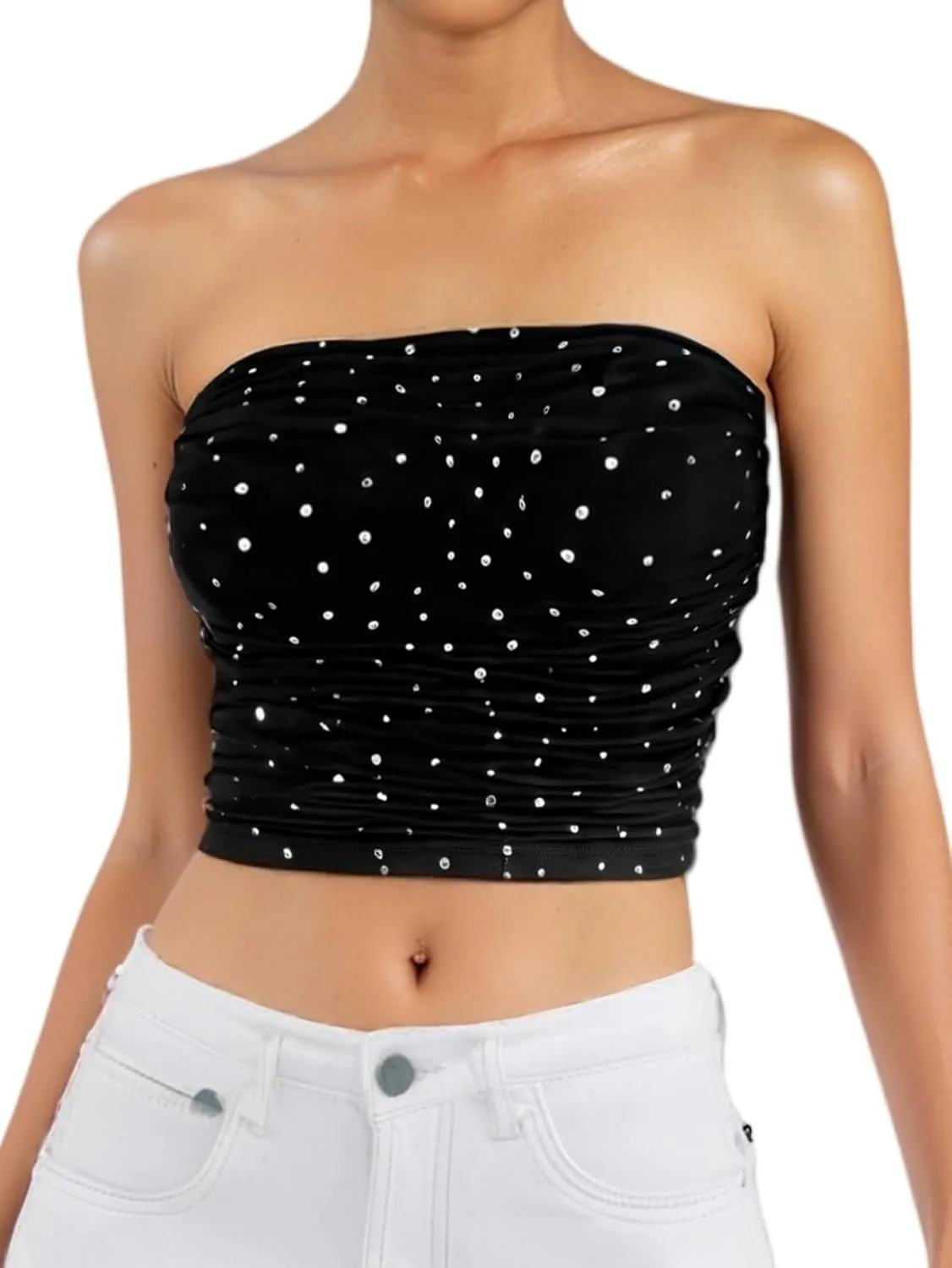 SOLY HUX Women's Sequin Sparkly Tube Tops Glitter Bandeau Crop Tops Strapless Sexy Going Out Camisoles Concert Outfits