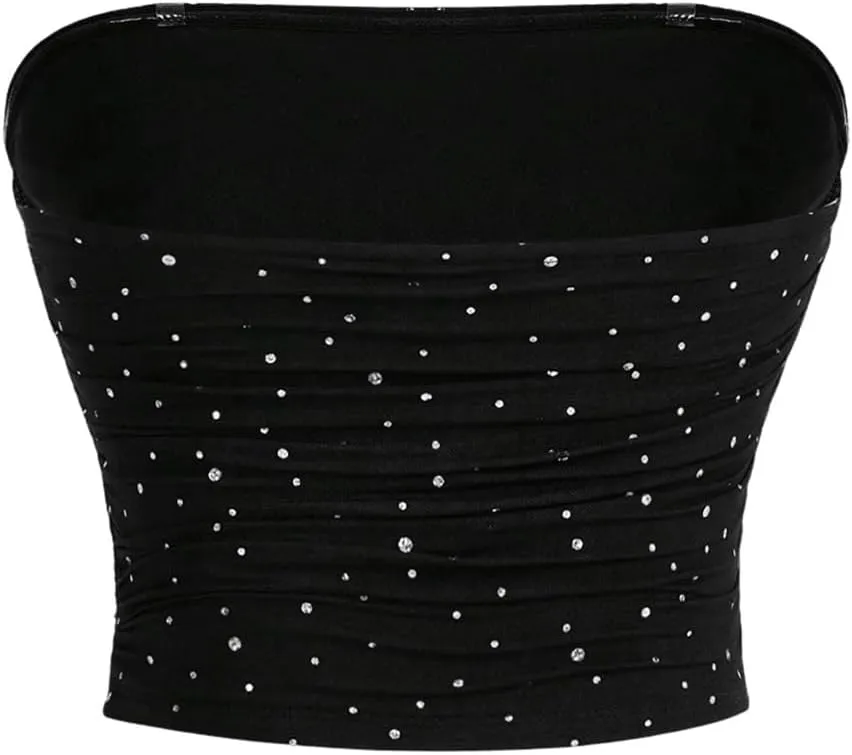 SOLY HUX Women's Sequin Sparkly Tube Tops Glitter Bandeau Crop Tops Strapless Sexy Going Out Camisoles Concert Outfits