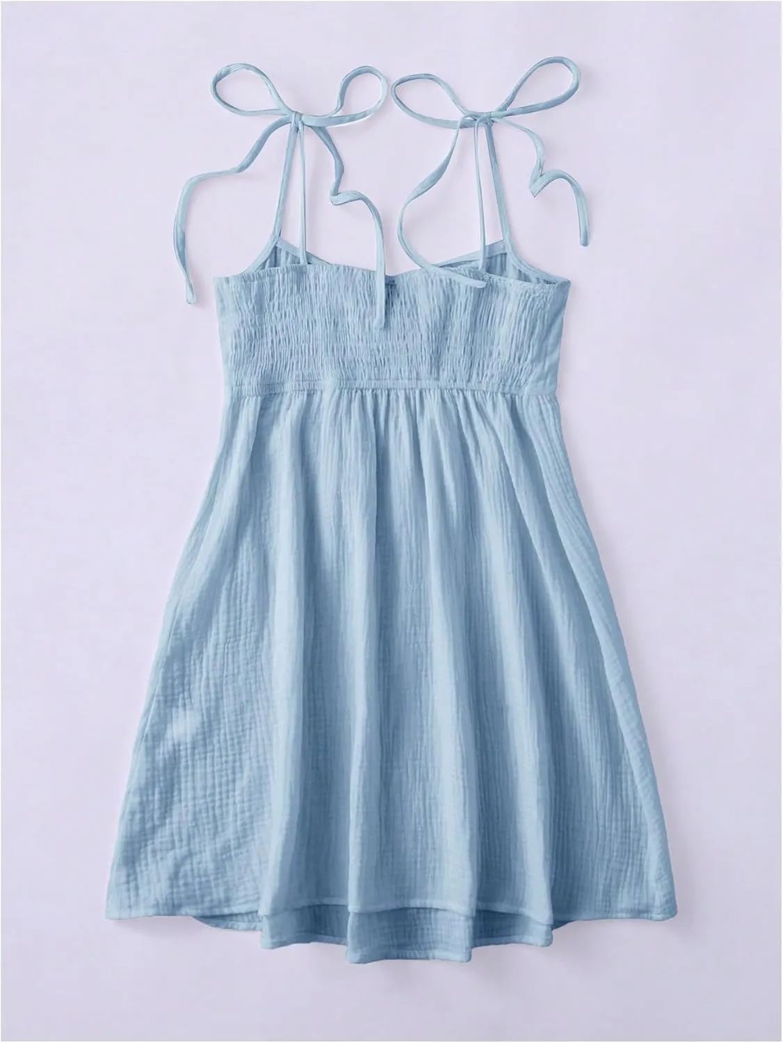 SOLY HUX Women's Summer Dress Tie Shoulder Spaghetti Strap Ruched Flowy Cami Mini Dresses Sundress
