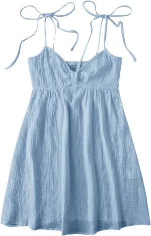 SOLY HUX Women's Summer Dress Tie Shoulder Spaghetti Strap Ruched Flowy Cami Mini Dresses Sundress