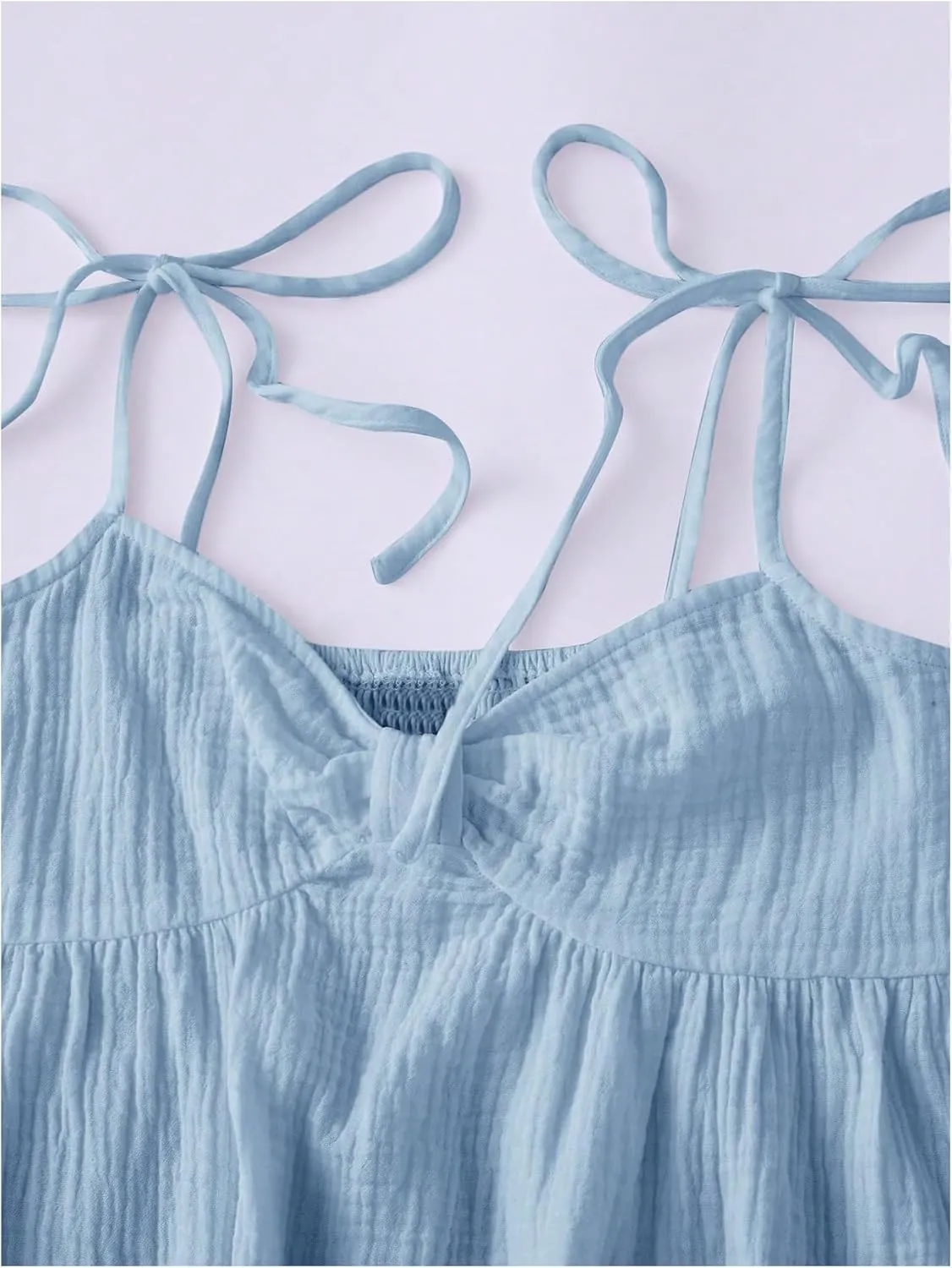 SOLY HUX Women's Summer Dress Tie Shoulder Spaghetti Strap Ruched Flowy Cami Mini Dresses Sundress