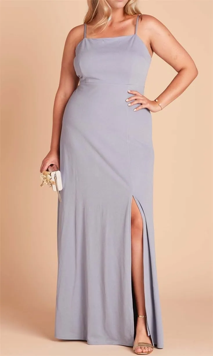 Spaghetti Straps Bridesmaid Dresses for Wedding Chiffon Formal Evening Party Prom Maxi Gown with Slit Bow AN336
