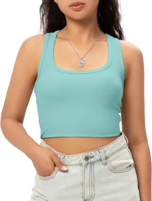 Sports Crop Tank Tops for Women Cropped Workout Tops Racerback Running Yoga Tanks Cotton Sleeveless Gym Shirts