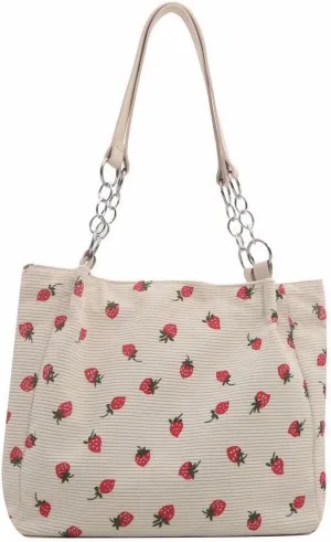 Strawberry Tote Bag Cute Aesthetic Canvas Tote Bag for Women Cloth Cotton Totes Bag for Work Beach Shopping Gift