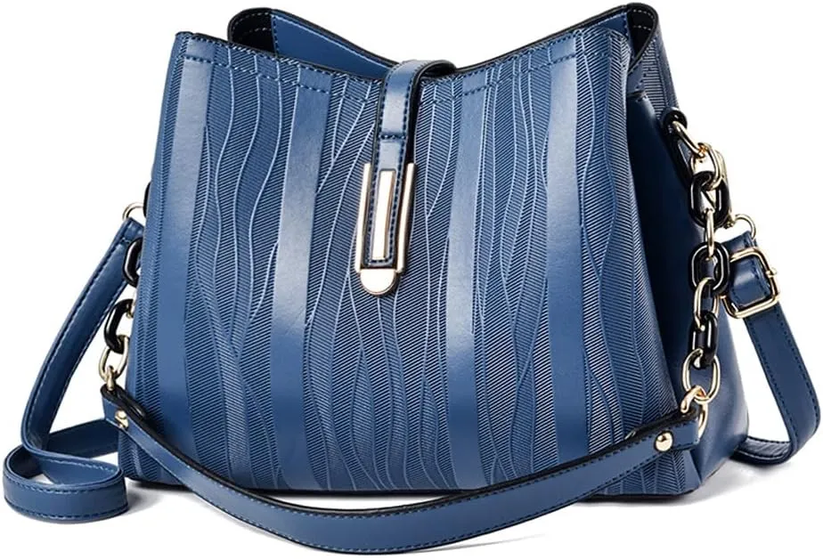 Stylish Women Crossbody Bags Faux Leather Hobo Handbags Satchel Single Shoulder Bag Textured Printing Small Totes -Blue
