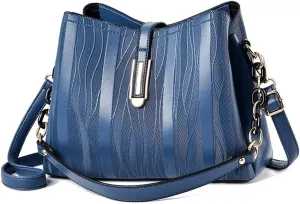 Stylish Women Crossbody Bags Faux Leather Hobo Handbags Satchel Single Shoulder Bag Textured Printing Small Totes -Blue